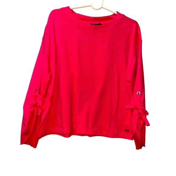 DONNA KARAN ACTIVE SWEATSHIRT LACE-UP WOMEN TIE-SLEEVES PINK COLOR SIZE LARGE - Picture 5 of 13